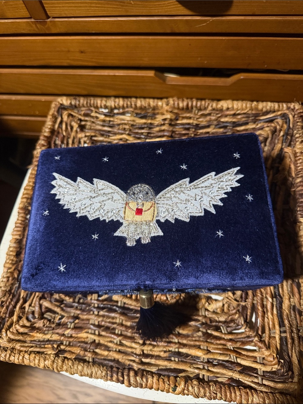 Pottery Barn Teen Harry Potter Hedwig Beaded Velvet Jewelry Box - Picture 4 of 10